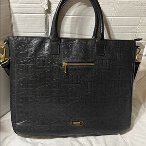 Badgley Mischka Black Embossed leather laptop bag with double handles